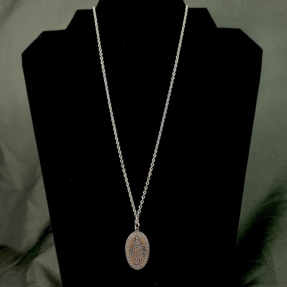 Rare Vintage Silver Virgin Mary Double Sided Pendant